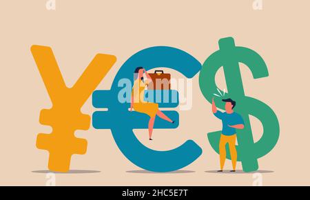 Ausländische Anleger und Fonds Fluss von Geld Investitionen Euro. Globaler Markt für Handelspreise. Abbildung des Vektorkonzepts für Finanz- und Geschäftsleute. Zeichen Stock Vektor