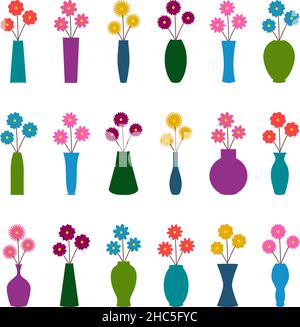 Vasen-Set mit Blumen, Vektorgrafik Stock Vektor