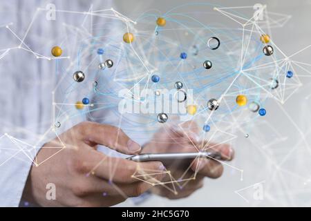 3D Rendern eines neuronalen Netzes mit einem Menschen aus dem Hintergrund Stockfoto