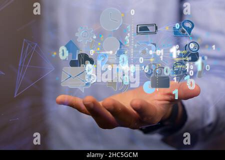 Cloud-Technologie. Polygonale Drahtbildkunst sieht aus wie eine Konstellation Stockfoto