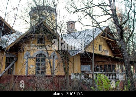 Manor Turliki, erbaut 1899-1901. Auch bekannt als Dacha Morosowoi (Morosowskaja), das Haus von Wiktor Petrowitsch Obninskiy. Obninsk, Kaluzhskiy, Rus Stockfoto