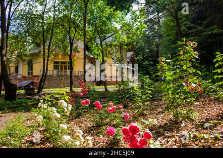 Manor Turliki, erbaut 1899-1901. Auch bekannt als Dacha Morosowoi (Morosowskaja), das Haus von Wiktor Petrowitsch Obninskiy. Obninsk, Kaluzhskiy, Rus Stockfoto