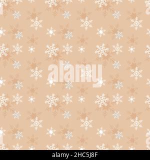 Eine Illustration eines nahtlosen Musters von Schneeflocken, isoliert auf einem beigen Hintergrund Stockfoto