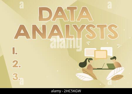 Textschild mit Datenanalysten. Internet Concept Programmer Design and Create Report identifiziert Muster Abstraktes Gespräch und Interview, Global Stockfoto