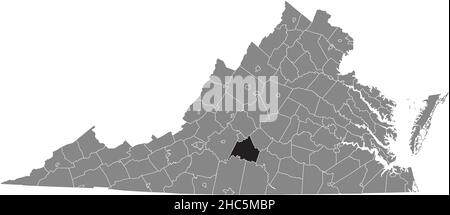 Schwarz markierte Standortkarte des Campbell County in grauer Verwaltungskarte des Bundesstaates Virginia, USA Stock Vektor