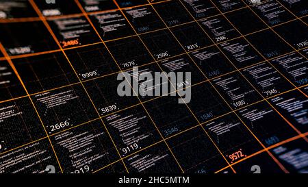 Börsendaten werden über ein Grid übertragen und verarbeitet. Globale Wirtschaft Aktienmarktkonzept, digitale Zusammensetzung mit Geschäftsinformationen, nahtlose Klo Stockfoto