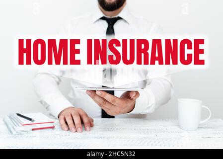 Konzeptionelle Darstellung Home Insurance. Das Internet-Konzept umfasst Verlust und Schäden sowie Unfälle im Haus, das Kommunikationstechnik präsentiert Stockfoto