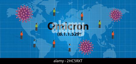 Die neue omicron-Virusvariante der Covid-19-Mutation verbreitete sich weltweit Stock Vektor