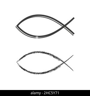 Christliche Ichthys oder Ichthus unterschreiben. Jesus Fisch Symbol. Das geheime Symbol der frühen Christen. Flache isolierte christliche Vektor-Illustration, biblisch Stock Vektor