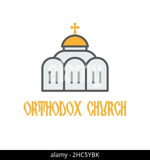 Russische orthodoxe Kirche Kuppel Tempel Linie Symbol. Flache isolierte christliche Vektorgrafik, biblischer Hintergrund. Stock Vektor