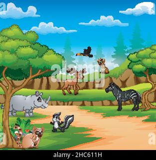 Happy Animals Karikatur auf der Naturszene Stock Vektor