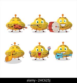 Cartoon-Charakter von UFO gelb Gummibonbons spielen einige Musikinstrumente. Vektorgrafik Stock Vektor