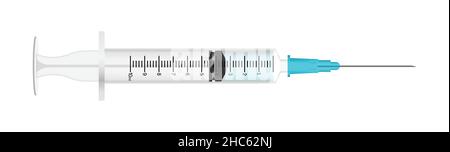 Realistisches Spritzensymbol in flacher Ausführung. Coronavirus-Impfstoff-Vektordarstellung auf isoliertem Hintergrund. Impfung unterzeichnen Geschäftskonzept. Stock Vektor
