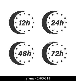 12-, 24-, 48- und 72-Stunden-Uhr-Symbol in flacher Ausführung. Vektorgrafik Timer-Countdown auf isoliertem Hintergrund. Delivery Service Time Sign Business Konz Stock Vektor