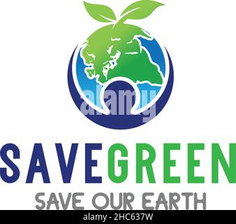 Bunt SPAREN GRÜN speichern unsere Erde Logo-Design Stock Vektor