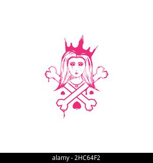 Frau Krone mit Kreuz Knochen Logo Design Vektor Grafik Symbol Symbol Zeichen Illustration kreative Idee Stock Vektor