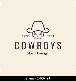 Totenkopf mit Cowboy Hut vintage Logo Design Vektor Grafik Symbol Symbol Zeichen Illustration kreative Idee Stock Vektor