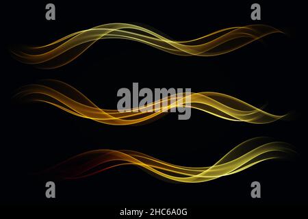 Goldene glitzernde abstrakte Wellen auf schwarzem Hintergrund, Gold glitzert Wellen gesetzt. Vektor Stock Vektor