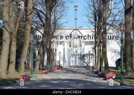 Design-Lampe vor dem Architektur Biennale Festival Museum in Venedig, Italien Stockfoto