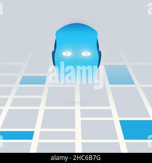 Abstract Künstliche Intelligenz, Smart Traffic Controlling und Netzwerke Designkonzept mit Map und Human Head Stock Vektor