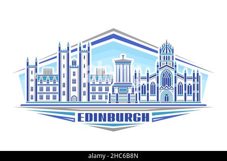 Vektor-Illustration von Edinburgh, horizontales Logo mit linearem Design berühmten edinburgh Stadtbild auf Tag Himmel Hintergrund, europäische Stadtlinie Kunst concep Stock Vektor