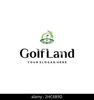 Modernes farbenfrohes Golf Land Tree Field Logo-Design Stock Vektor