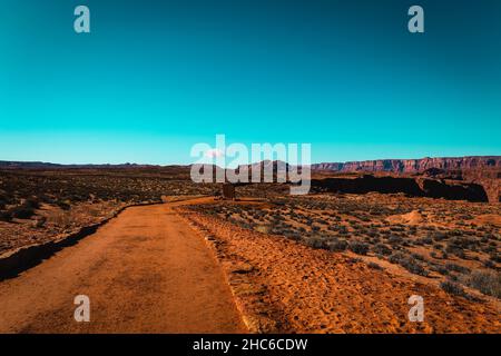 Faszinierende Szene des felsigen Canyons mit wildem Gras vor einem bewölkten Himmel in Arizona, USA Stockfoto