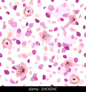 Rosa Blütenblätter. Sakura Blumen Nahtloser Hintergrund. Vektorgrafik Stock Vektor