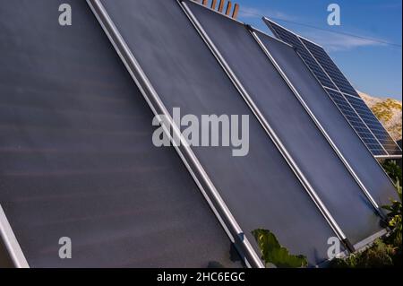 Nahaufnahme der Solaranlagen Stockfoto