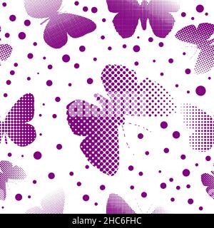 Nahtlose Hintergrund lila Schmetterlinge aus Punkten. Vektorgrafik Stock Vektor