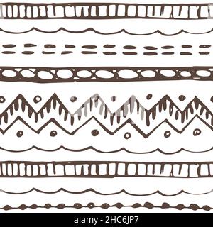 Weiß braun Linie Tinte Winter abstrakt Rand nahtlose Muster. Handgezeichnete Vektor-Illustration für Weihnachtsdekoration. Stock Vektor
