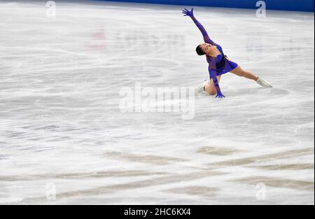 Saitama, Japan. 25th Dez 2021. Sakamoto Kaori tritt während des Single-Skating-Freilaufs der Frauen bei den All-Japan Figure Skating Championships auf, die am 25. Dezember 2021 in Saitama, Japan, abgehalten wurden. Quelle: Zhang Xiaoyu/Xinhua/Alamy Live News Stockfoto