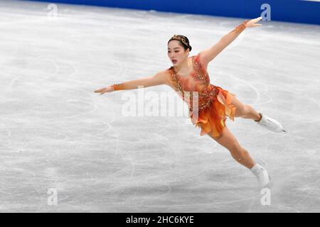 Saitama, Japan. 25th Dez 2021. Higuchi Wakaba tritt während des Single-Skating-Freilaufens der Frauen bei den All-Japan Figure Skating Championships auf, die am 25. Dezember 2021 in Saitama, Japan, abgehalten wurden. Quelle: Zhang Xiaoyu/Xinhua/Alamy Live News Stockfoto