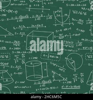 Mathe, Geometrie und Physik Formel nahtlose Muster. Doodle Mathematik oder Algebra Formel Zeichen Vektor Hintergrund Illustration. Handgezeichnete Schule Stock Vektor