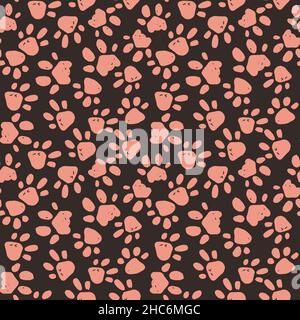 Nahtloses Muster von Katzen oder Tigern Pfoten. Handgezeichnete Vektorgrafik auf braungrauem Hintergrund. Stock Vektor