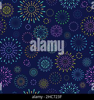 Nahtloses Muster mit flachem, geometrischem, rundem Feuerwerk im japanischen Stil Stock Vektor