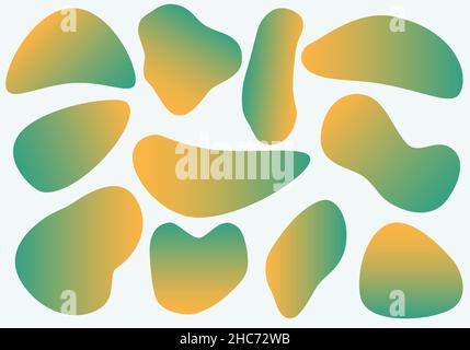 Abstrakte Formen des gelb-grünen Flüssiggradienten. Eine Reihe moderner grafischer Elemente. Vorlage von flüssigen organischen Formen. Stock Vektor