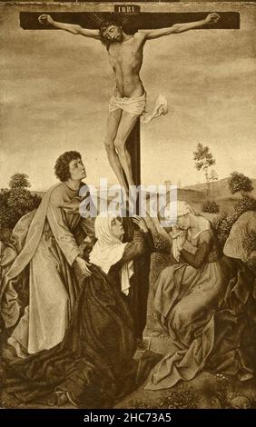 Christus am Kreuz mit seinen Geschwistern, Gemälde des niederländischen Künstlers Rogier van der Weyden, München 1897 Stockfoto