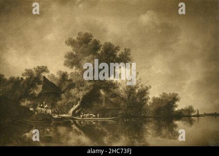 Flusslandschaft in Holland, Gemälde des niederländischen Künstlers Salomon van Ruysdael, München 1897 Stockfoto