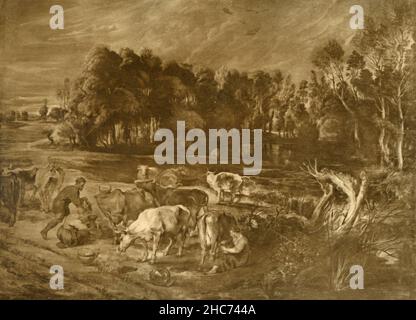 Landschaft, Gemälde des flämischen Künstlers Peter Paul Rubens, München 1897 Stockfoto