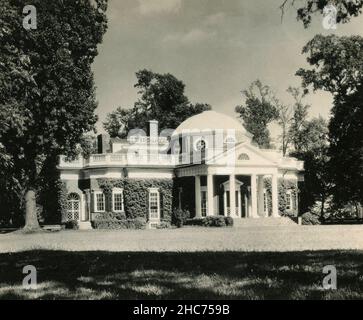 Ansicht von Monticello, entworfen von und Heimat von Thomas Jefferson, Charlottesville, Virginia USA 1940s Stockfoto