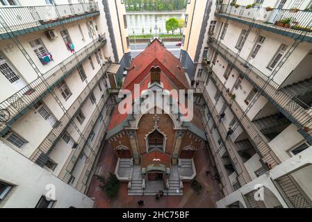 Die Frankel-Leo-Synagoge in Budapest, Synagoge in Yard Stockfoto