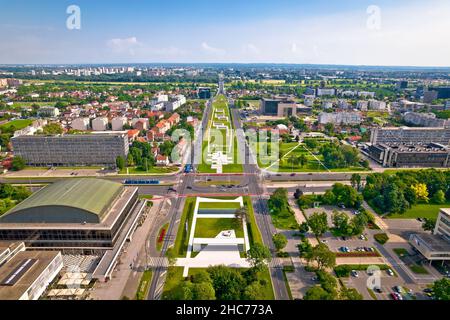 Zagreb. Luftaufnahme der Unterstadt Zagreb, Brunnen und berühmten Sehenswürdigkeiten, Hauptstadt von Kroatien Stockfoto