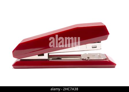 Roter Hefter isoliert auf weiss Stockfoto