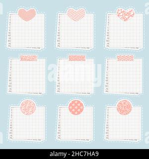 Vector niedlichen Papiernotizen, Sticker Notizblöcke, Memo-Nachrichten, zerrissene Papierblätter, leere klebrige Notizheftpfosten, To-do-Liste, Meeting-Erinnerung, Büro infor Stock Vektor