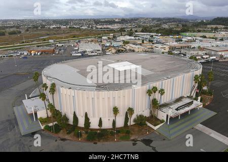 Eine Luftaufnahme der Pechanga Arena, Samstag, 25. Dezember 2021, im Midway-Viertel von San Diego. Stockfoto