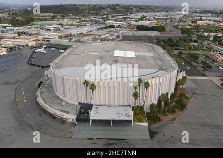 Eine Luftaufnahme der Pechanga Arena, Samstag, 25. Dezember 2021, im Midway-Viertel von San Diego. Stockfoto