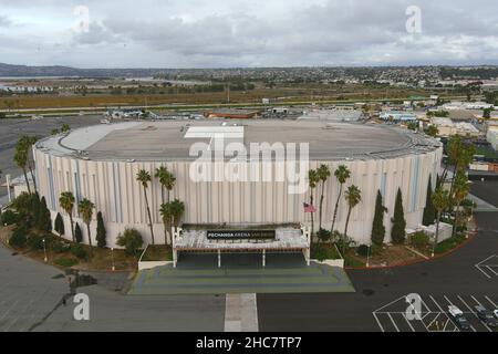 Eine Luftaufnahme der Pechanga Arena, Samstag, 25. Dezember 2021, im Midway-Viertel von San Diego. Stockfoto