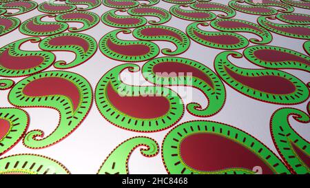 Metallic Paisley im 3D Stil Volkskunst Ethnische Ornament abstrakte Dekoration 3D Render Stockfoto