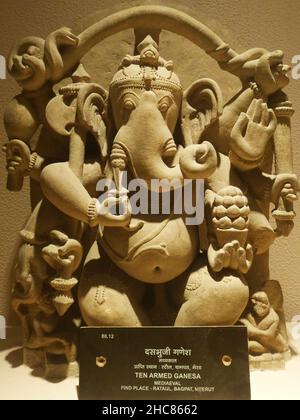 Zehn bewaffnete ganesha-Statue, Mathura-Museum Stockfoto